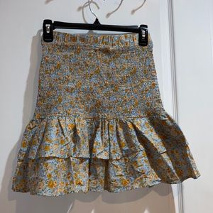 Blue and orange floral mini ruffle skirt